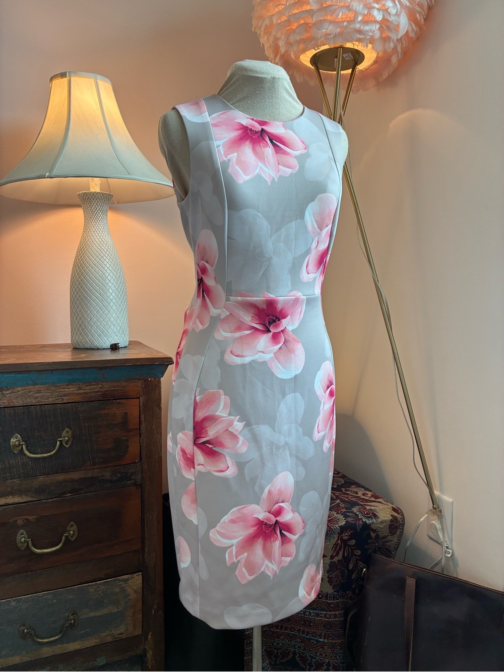 Calvin Klein Sheath Dress with Pink Floral Print